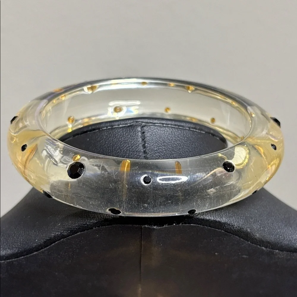 Elegant Vintage Retro Pinup Clear and Black Polka Dot Bracelet